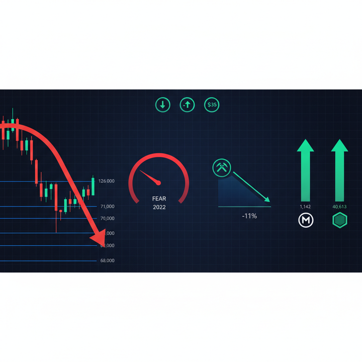 Bitcoin mining difficulty collapse and institutional accumulation patterns in February 2026: $126K to $68K decline with Fear Index surge and whale buying signals