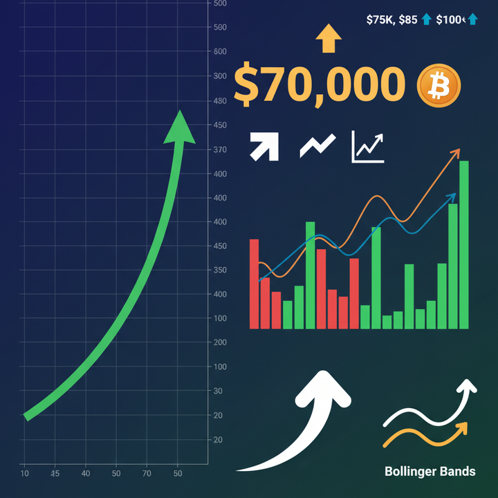 Bitcoin technical analysis showing RSI extreme oversold recovery, MACD golden cross setup, and Bollinger Band reversal signals pointing toward $100K