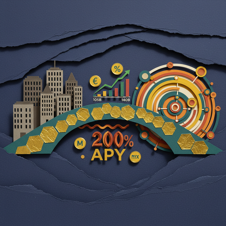 DeFi institutional era paper cut collage showing Ripple Hyperliquid partnership bridge TVL growth to $140B with layered textures