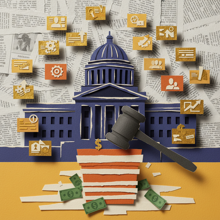 CFTC cryptocurrency regulatory advisory committee launch illustrated with paper cut collage showing government building and business executives