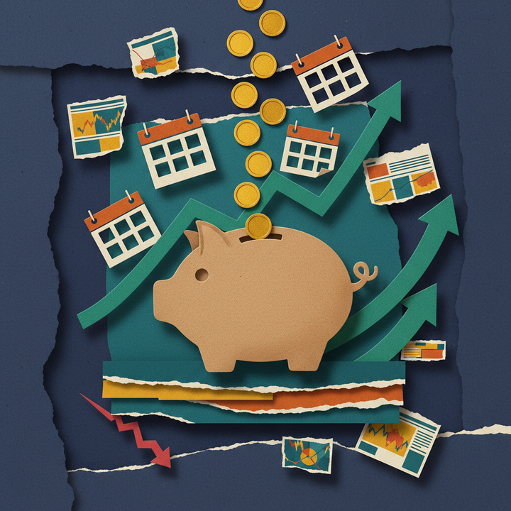 加密货币DCA定投策略稳健收益增长纸艺拼贴插画