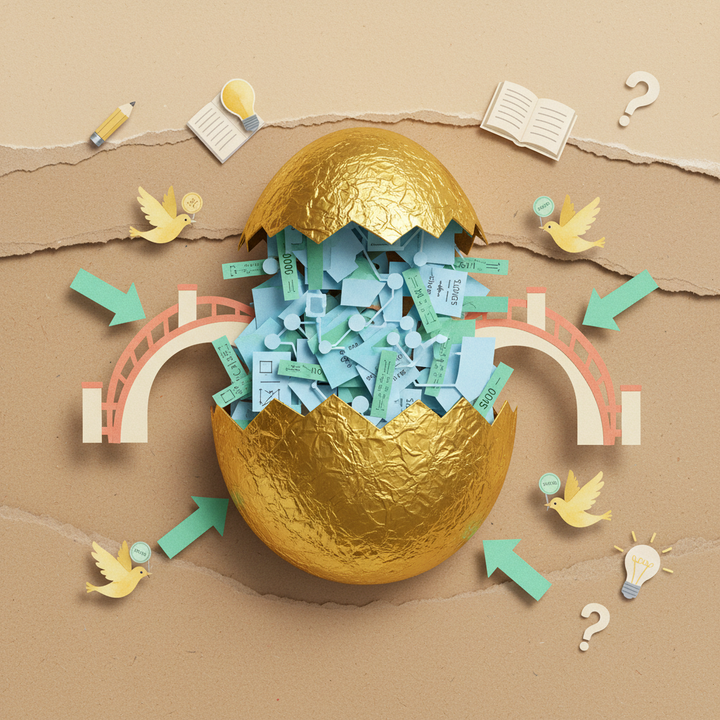 Nestree EGG token ecosystem cross-chain bridge Vote.Token voting rewards system paper cut collage illustration