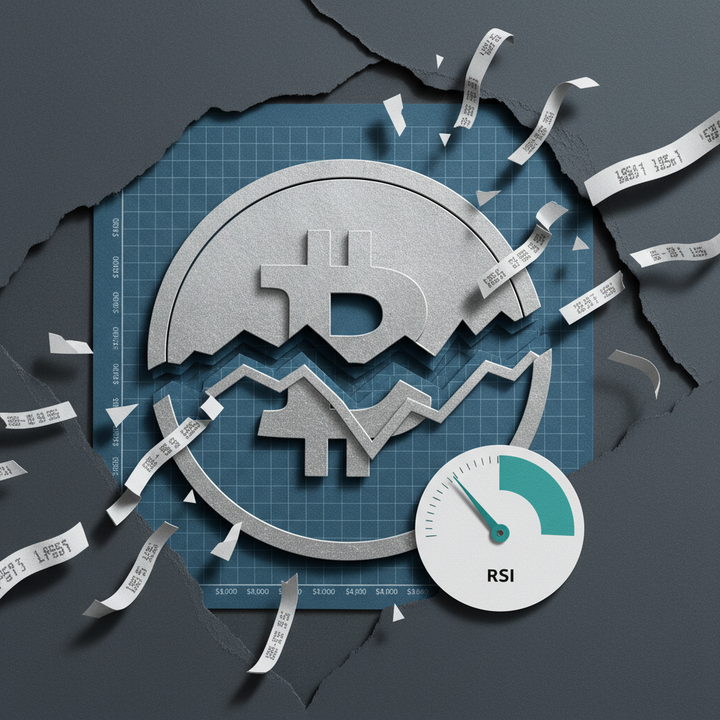 Bitcoin RSI oversold bottom signal technical analysis March 2026 chart pattern paper cut collage illustration