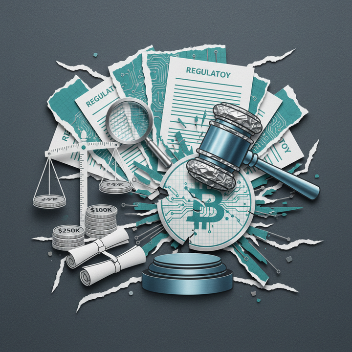 2026 global crypto regulation analysis with judicial gavel scales of justice and blockchain patterns in paper cut collage style