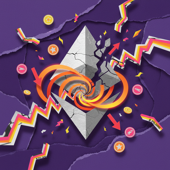Ethereum death spiral decline short selling crisis paper cut collage illustration