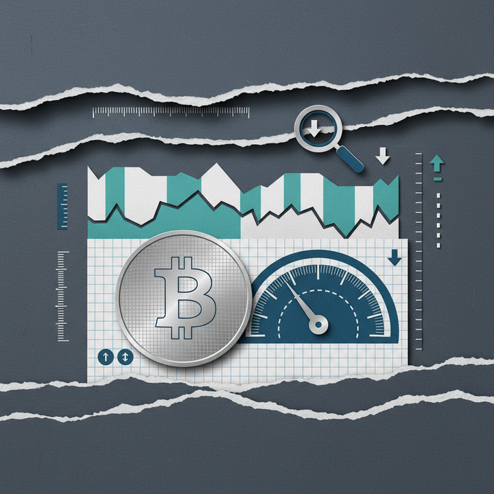 Bitcoin RSI oversold technical analysis chart paper-cut collage illustration