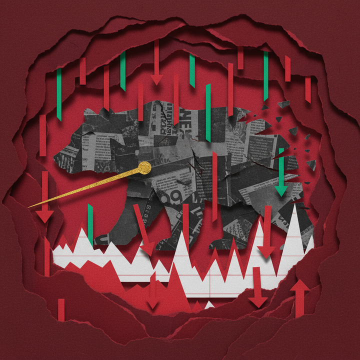 Bitcoin crash extreme fear index 18 cryptocurrency market selloff paper cut collage illustration