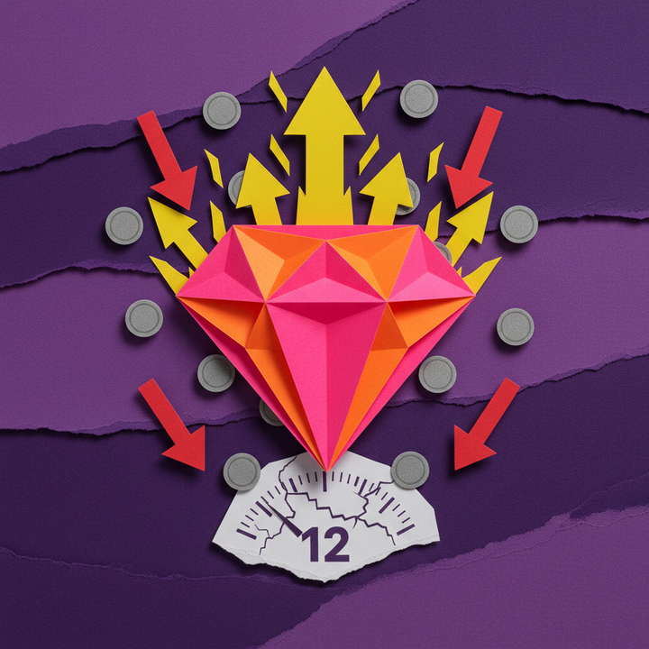 NEAR Protocol 41 percent surge paper cut collage with fear meter at 12 and upward arrows against purple background