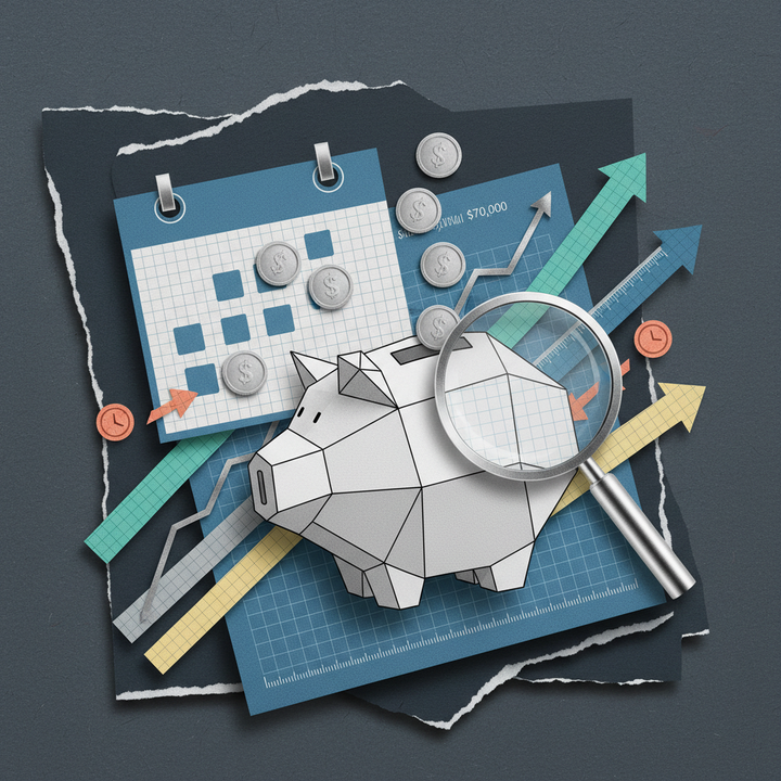 Crypto dollar-cost averaging DCA strategy showing regular investment intervals with growing returns papercut collage illustration