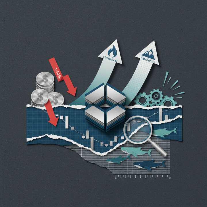 솔라나 SOL 가격 하락과 Firedancer Alpenglow 기술 업그레이드를 상징하는 페이퍼컷 콜라주 일러스트레이션