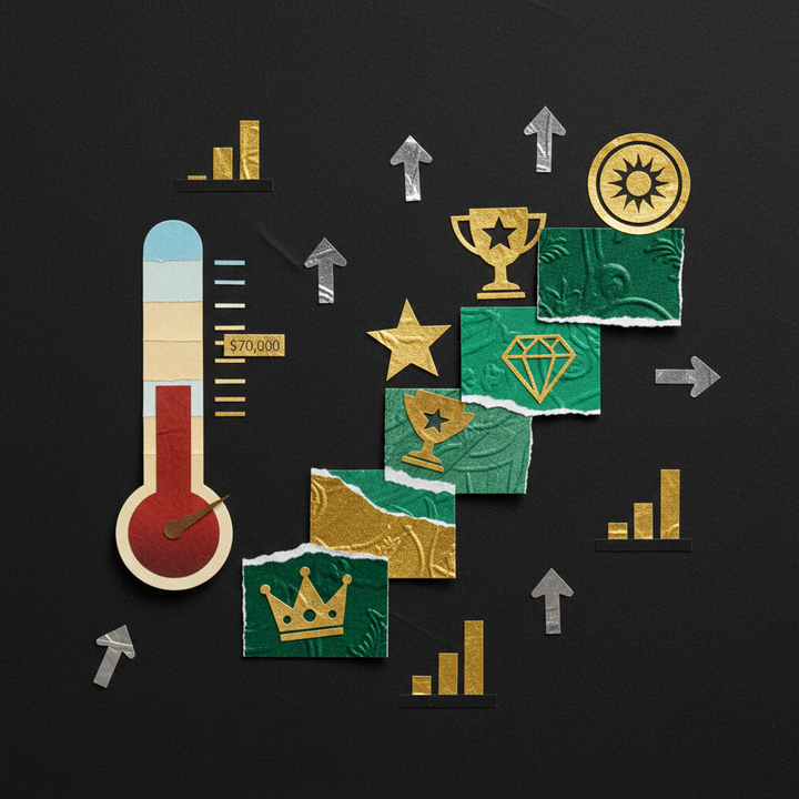 극단적 공포장에서 매수할 암호화폐 TOP 5 코인을 상징하는 페이퍼컷 콜라주 일러스트