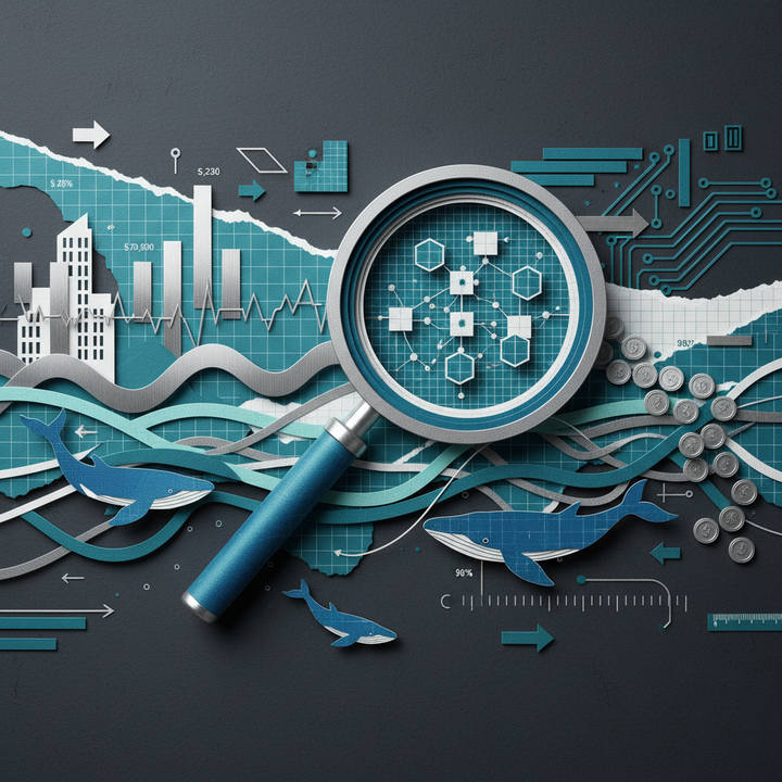 온체인 데이터 심층분석 일러스트: 고래 축적과 거래소 유출 흐름을 보여주는 페이퍼컷 콜라주