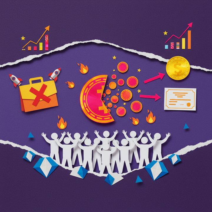 백팩 BP 토큰 25% 에어드롭과 인사이더 제로 배분 구조를 상징하는 페이퍼컷 콜라주 일러스트