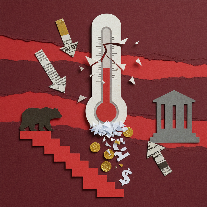 2026년 3월 26일 암호화폐 시장 극단적 공포 국면을 표현한 페이퍼컷 콜라주 일러스트